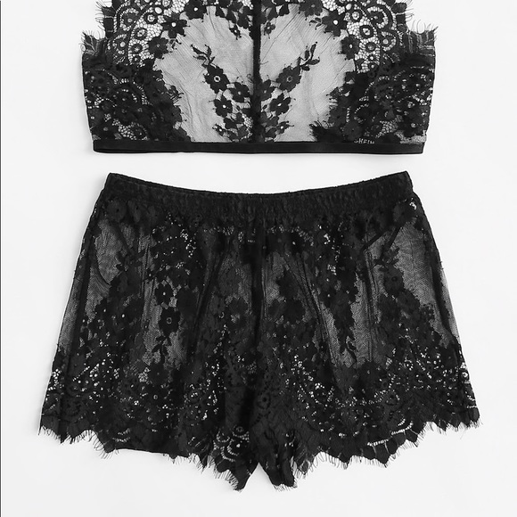 🆕Black lace halter and shorts pj mighty set - Picture 2 of 6